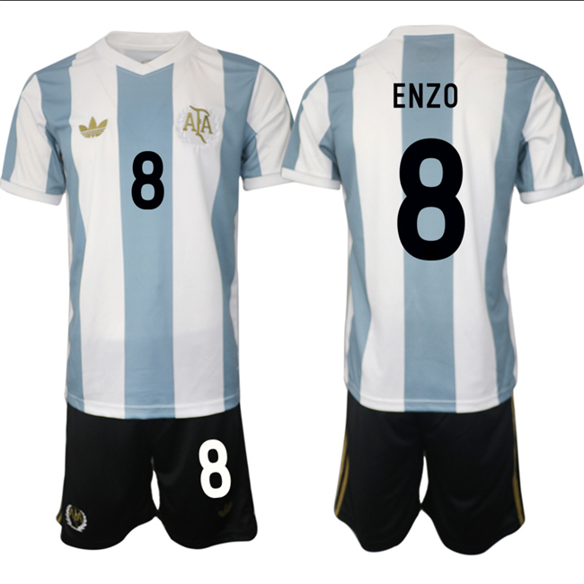 Men's Argentina #8 Enzo White/Blue 2024/25 50th Anniversary Home Soccer Jersey Suit